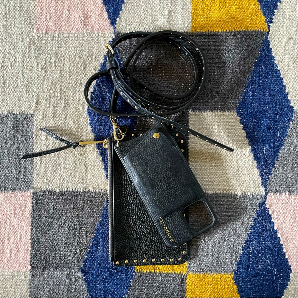 Nicole pebble leather crossbody iPhone 12 Pro Bandolier case, pouch, & strap